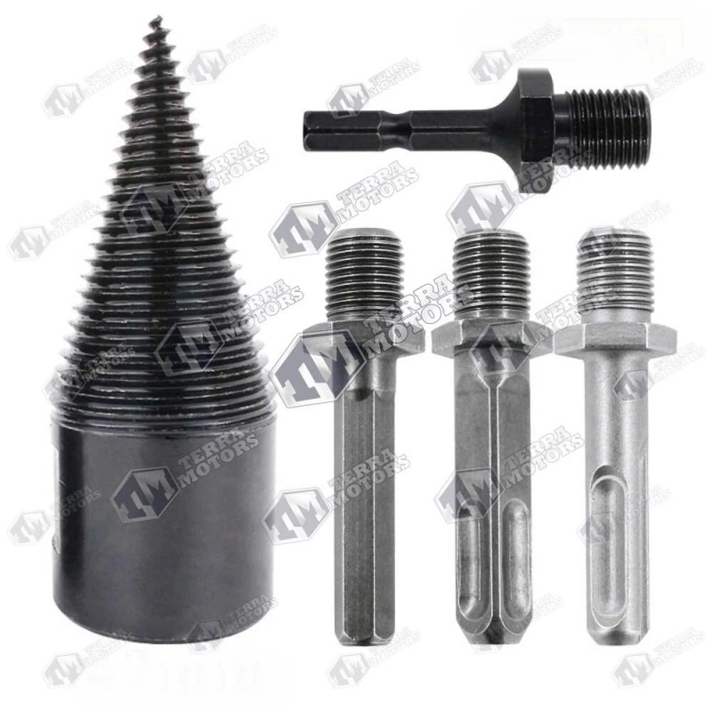 Burghiu conic despicare lemne pentru bormasina sau rotopercutor (3 adaptoare)