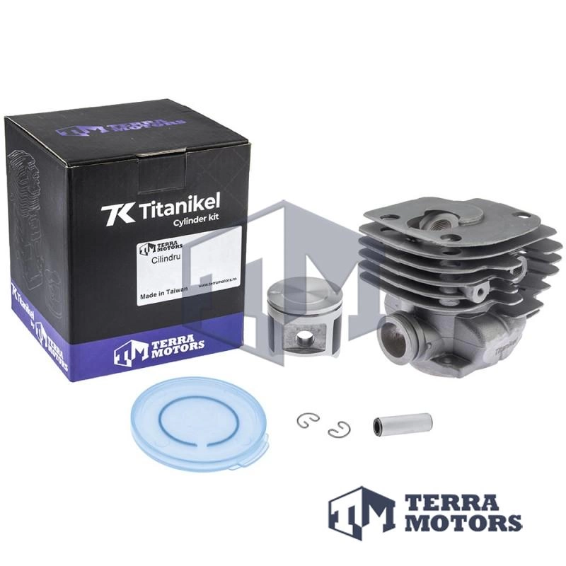 Kit cilindru drujba Husqvarna 365 48mm - Piston Pop-up - Extra compresie Titanikel, Piston cu teflon (Terra Motors)