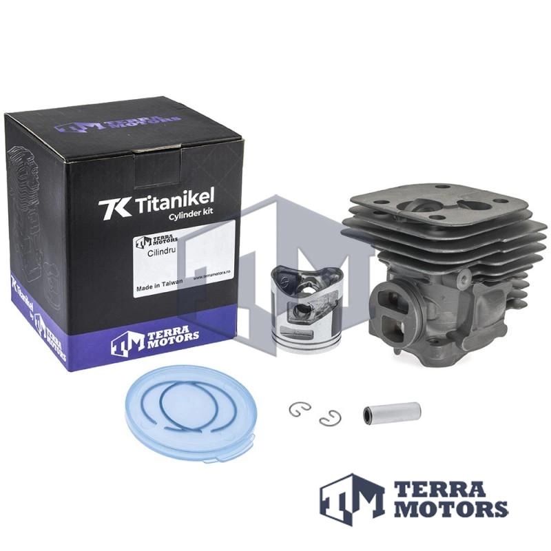 Kit cilindru drujba Husqvarna 365 X-TORQ, 372 X-TORQ 50mm Titanikel, Piston cu teflon (Terra Motors)